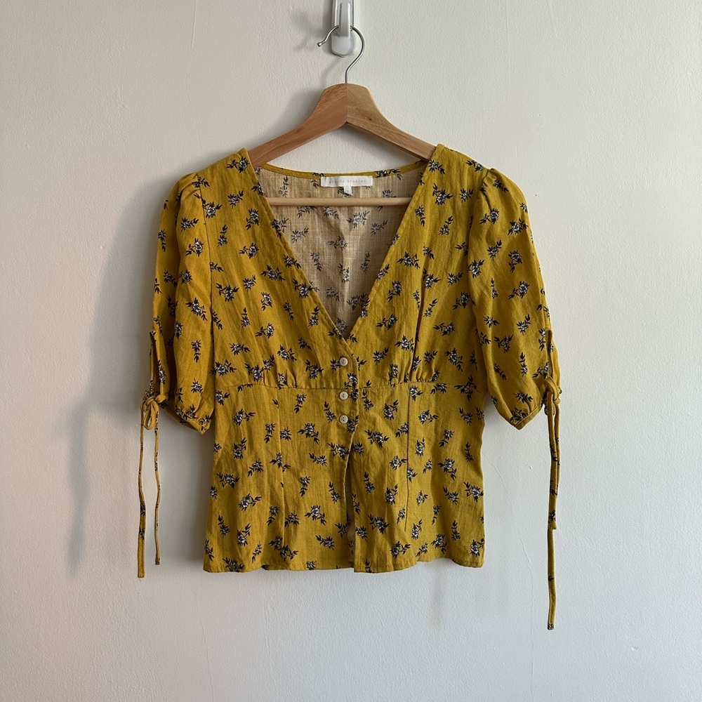 Floral Yellow Top with Puff Sleeves